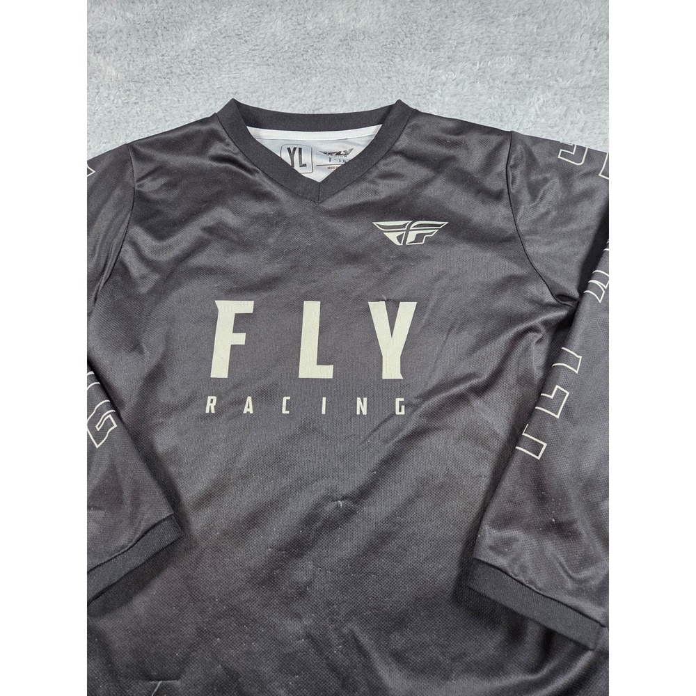 Fly Racing Youth‎ Motocross Jersey Black White Long Sleeve Size YL BMX Dirt Bike
